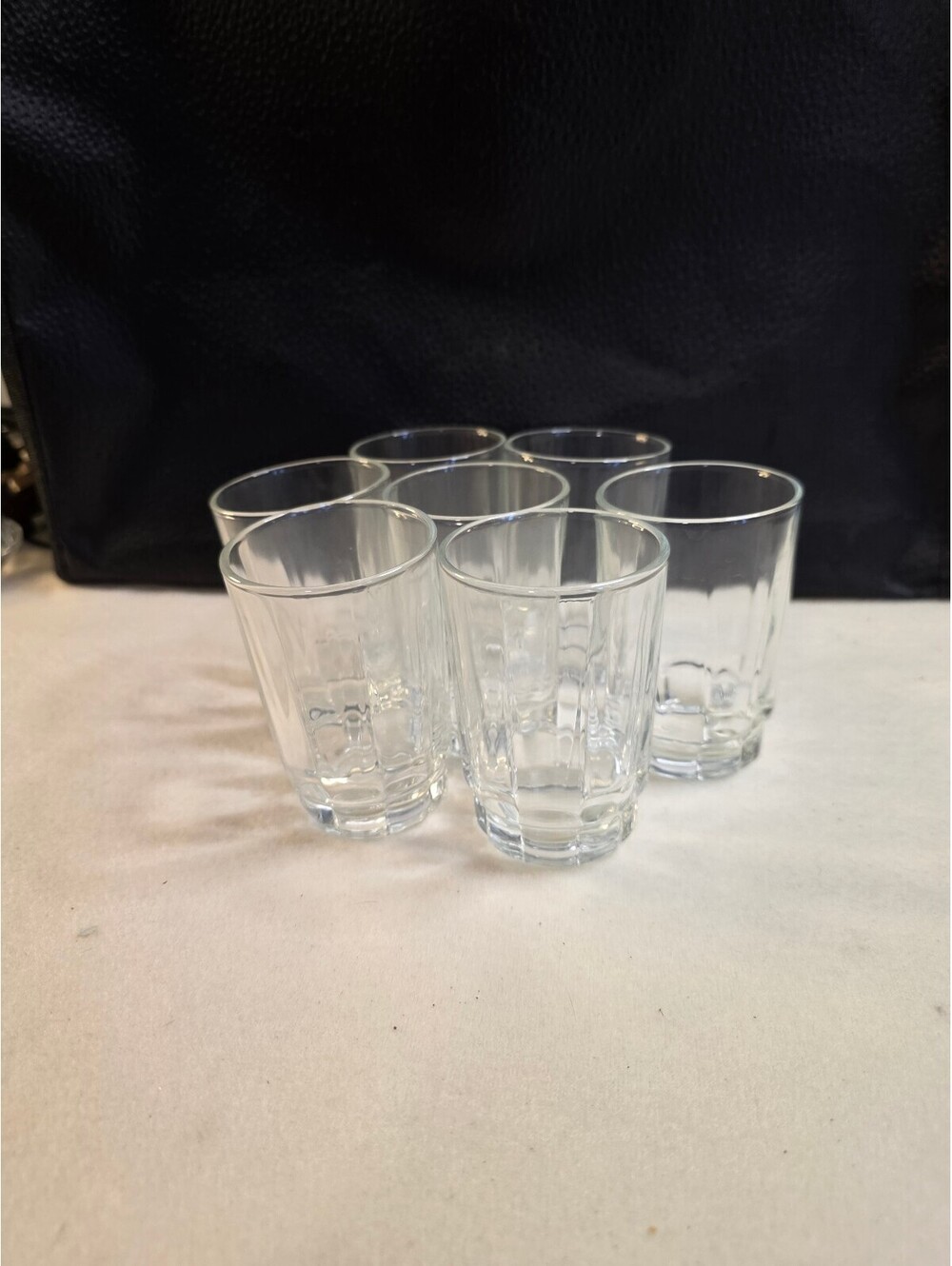 Set of 7 Clear Glass Juice Tumblers Small Paneled Drinking Glasses 3.5"